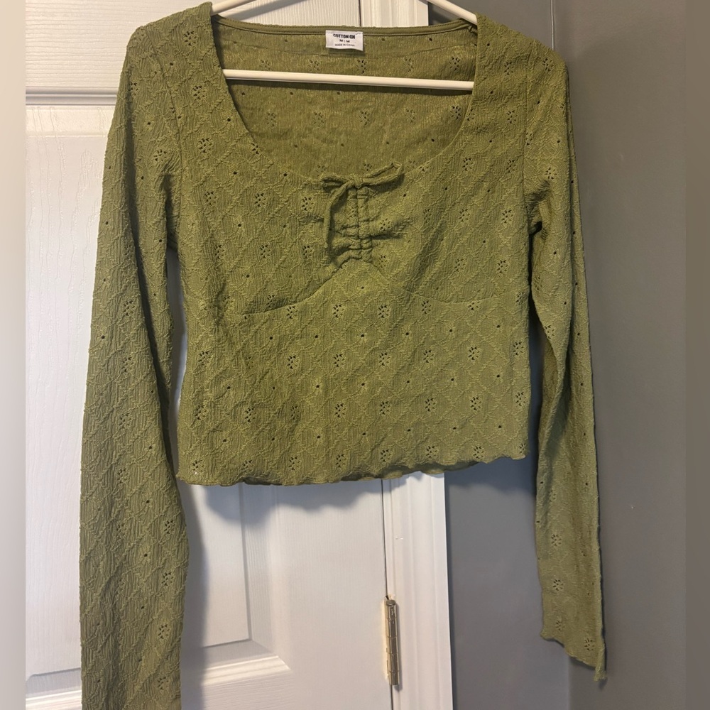 Cotton On Green Crop Tie Front Blouse